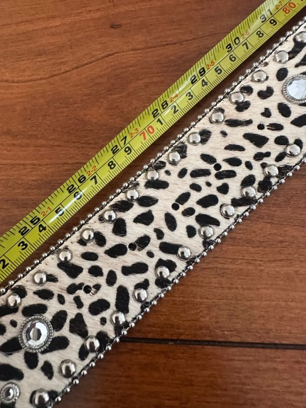 Christine Alexander Leopard Haircalf Rhinestone Western Belt Crystal Buckle Y2K